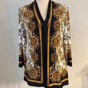 Joseph Ribkoff Gold and Black Graphic 3/4 Sleeve Blouse